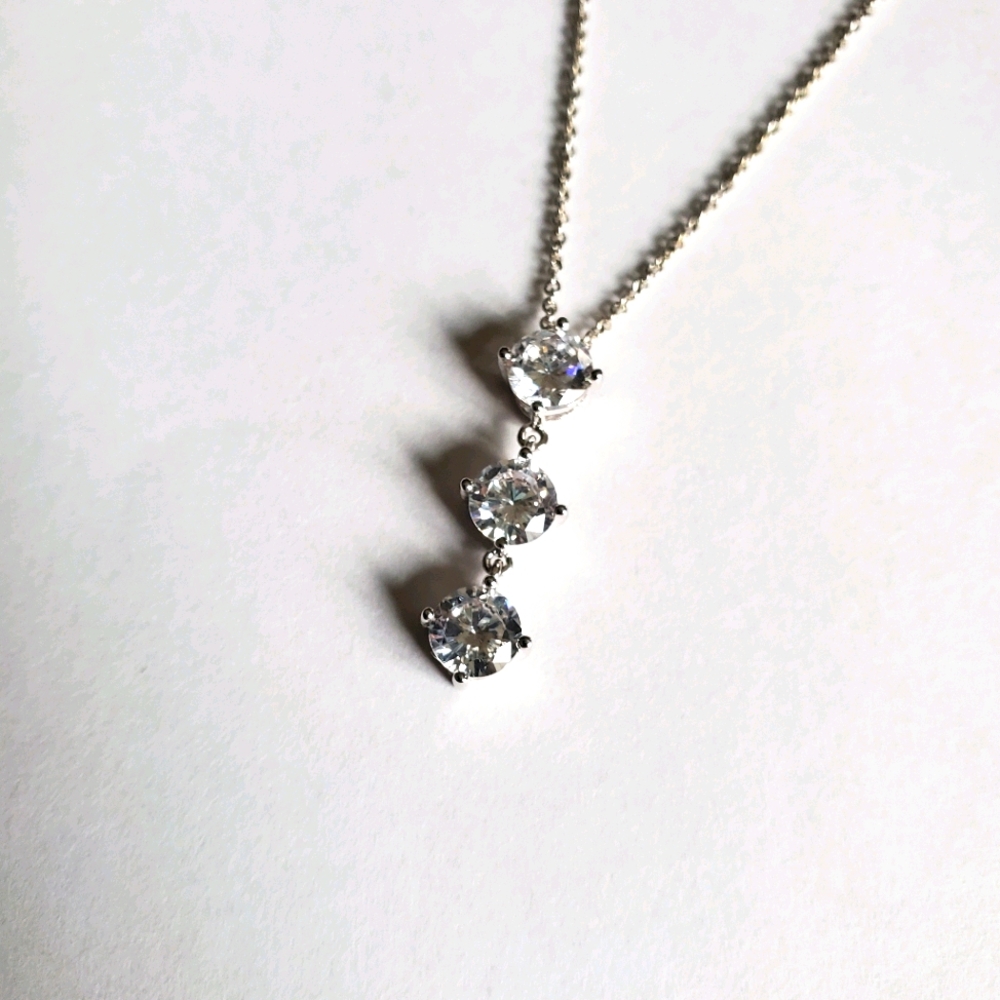 Crislu CZ 3-Stone Pendant Necklace